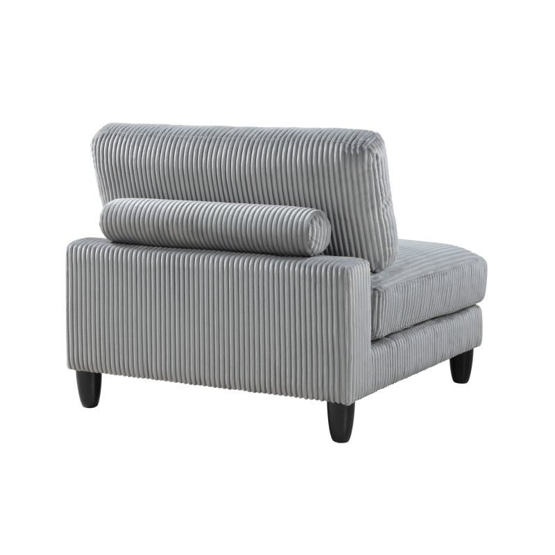 Pemberly Row Modular Armless Chair with Black Solid Wood Legs in Gray Corduroy