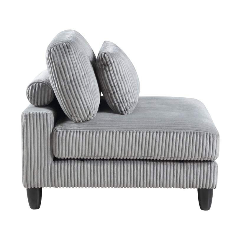 Pemberly Row Modular Armless Chair with Black Solid Wood Legs in Gray Corduroy