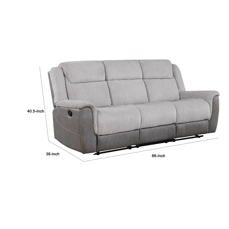 Pemberly Row 86 Inch Manual Reclining Sofa with Console in White Gray