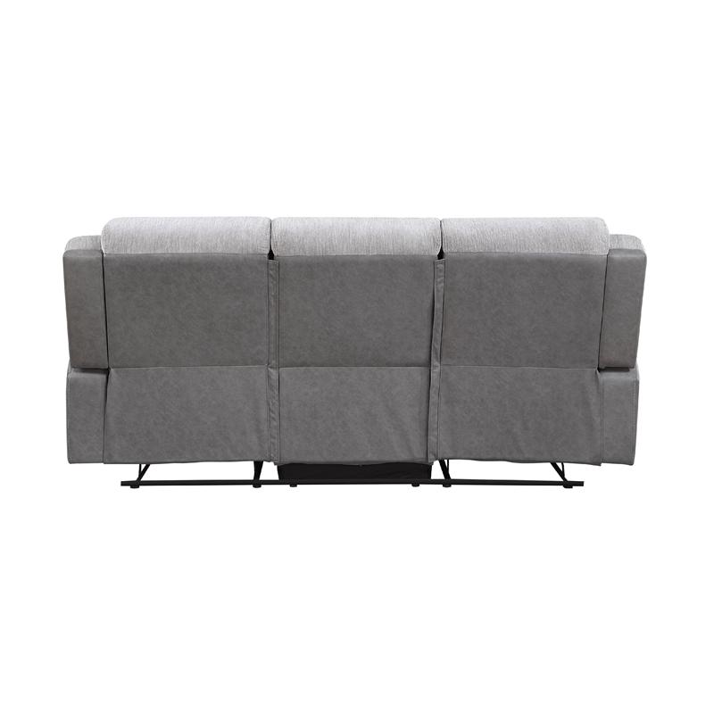 Pemberly Row 86 Inch Manual Reclining Sofa with Console in White Gray
