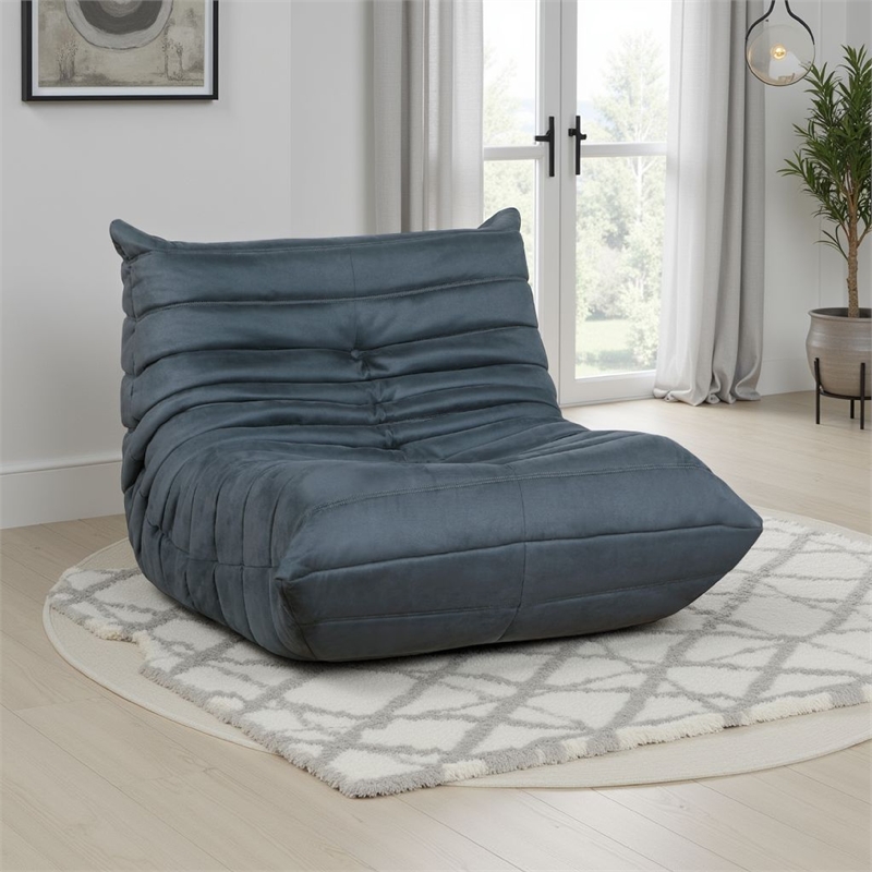 Pemberly Row Curved Accent Floor Chair in Pleated Charcoal Gray Microfiber