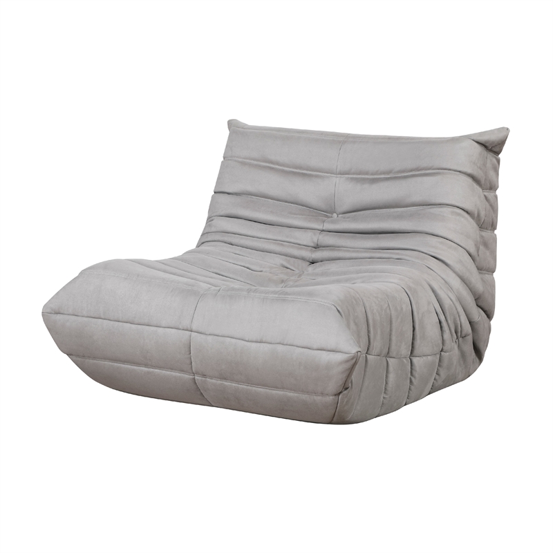 Pemberly Row Curved Accent Floor Chair in Pleated Gray Microfiber Fabric