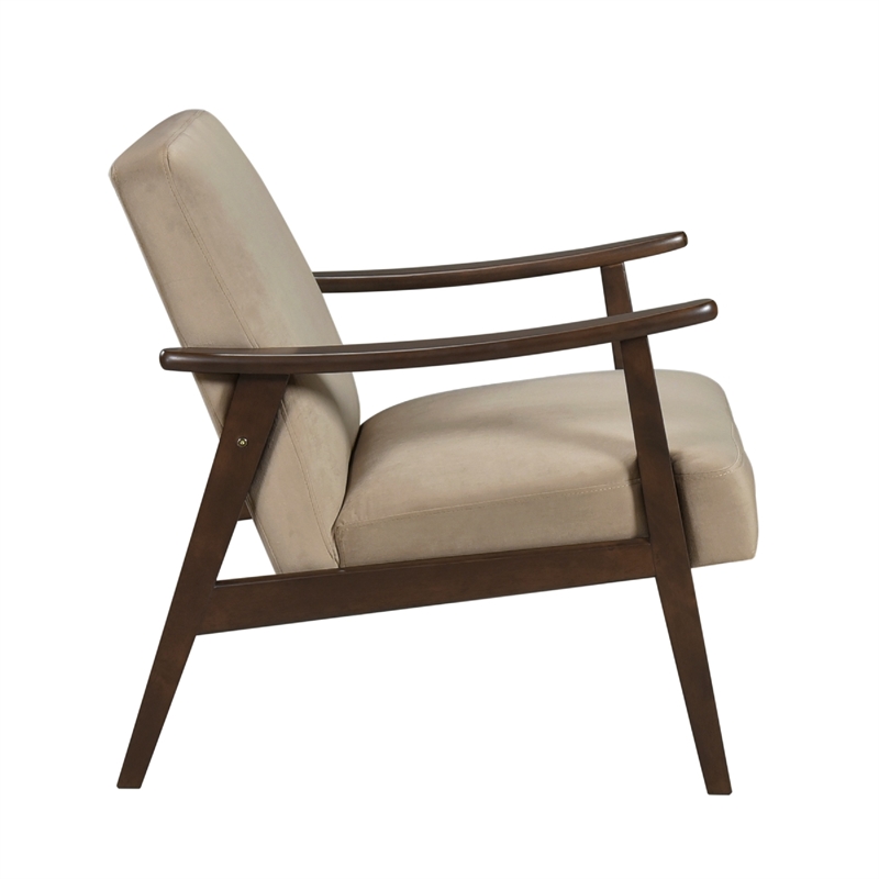 Pemberly Row Accent Club Chair in Light Brown Velvet with Solid Rubberwood Frame