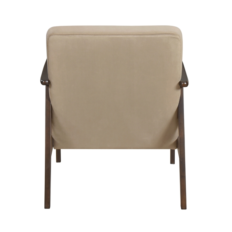 Pemberly Row Accent Club Chair in Light Brown Velvet with Solid Rubberwood Frame