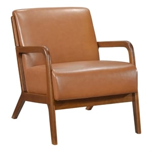 Pemberly Row Accent Club Chair in Matte Brown Faux Leather Solid Rubberwood