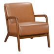 Pemberly Row Accent Club Chair in Matte Brown Faux Leather Solid Rubberwood