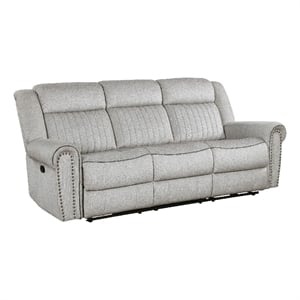 Pemberly Row 89 Inch Manual Reclining Sofa in Gray Microfiber with Nailhead Trim