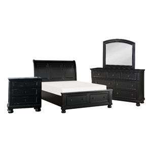 Pemberly Row 4 Piece Queen Size Bedroom Set in Black with Bronze Accents