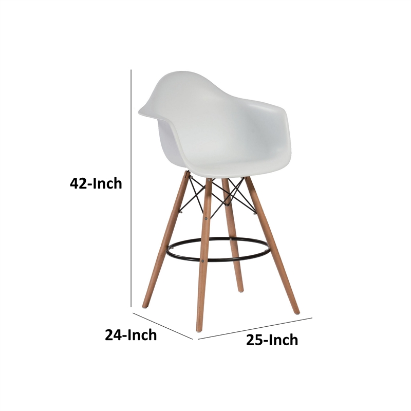 Pemberly Row 30 Inch Barstool Chair Set of 2 White Curved Seat Brown Wood