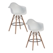 Pemberly Row 30 Inch Barstool Chair Set of 2 White Curved Seat Brown Wood