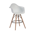 Pemberly Row 30 Inch Barstool Chair Set of 2 White Curved Seat Brown Wood