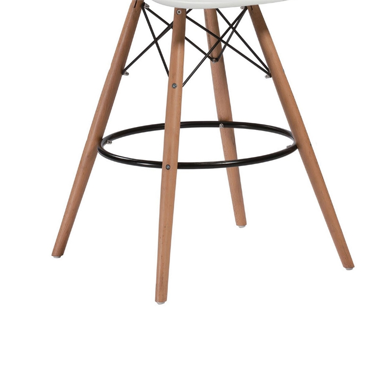 Pemberly Row 30 Inch Barstool Chair Set of 2 White Curved Seat Brown Wood