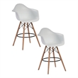 Pemberly Row 30 Inch Barstool Chair Set of 2 White Curved Seat Brown Wood