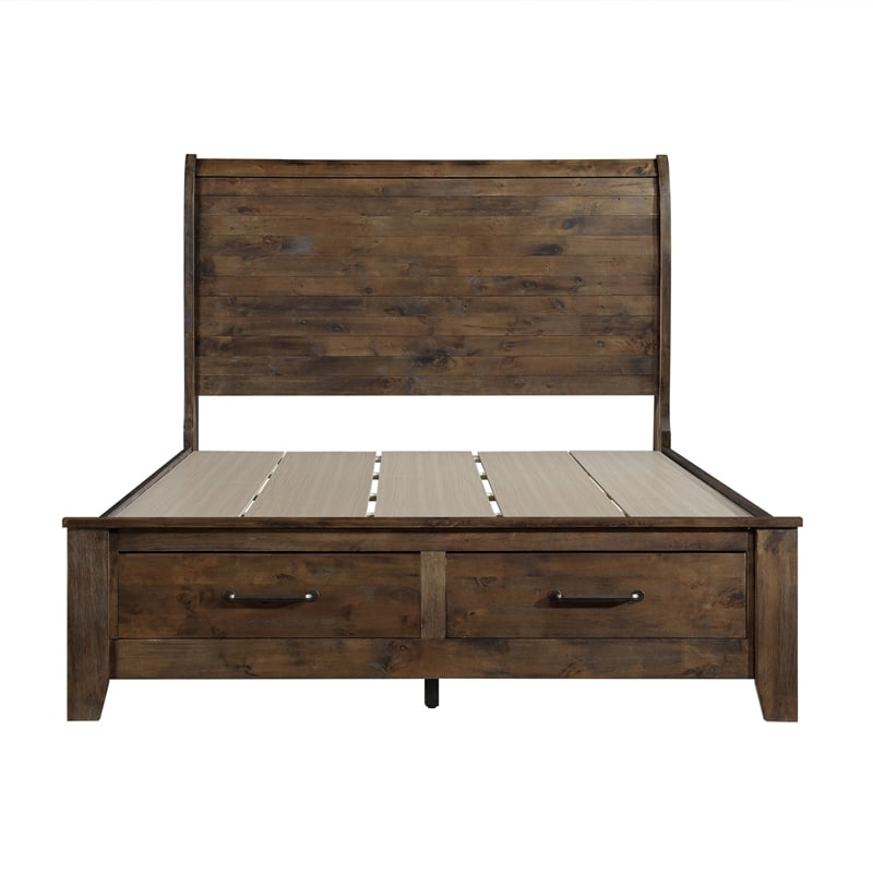 Pemberly Row Queen Size Platform Bed Sleigh with 2 Footboard Storage Drawers