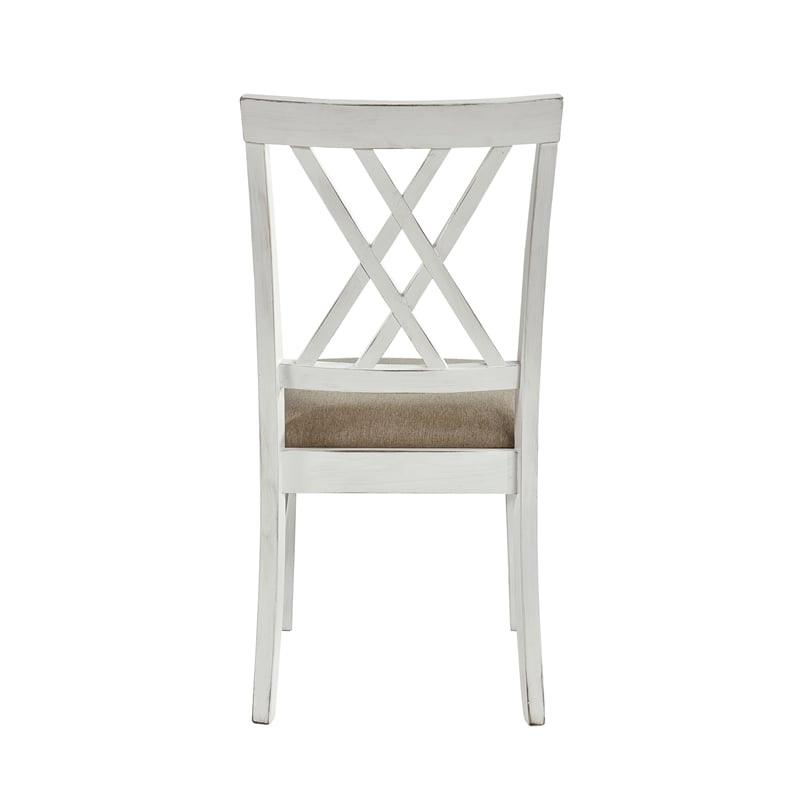 Pemberly Row 19 Inch Side Dining Chairs Set of 2 with X Cross Back in Khaki
