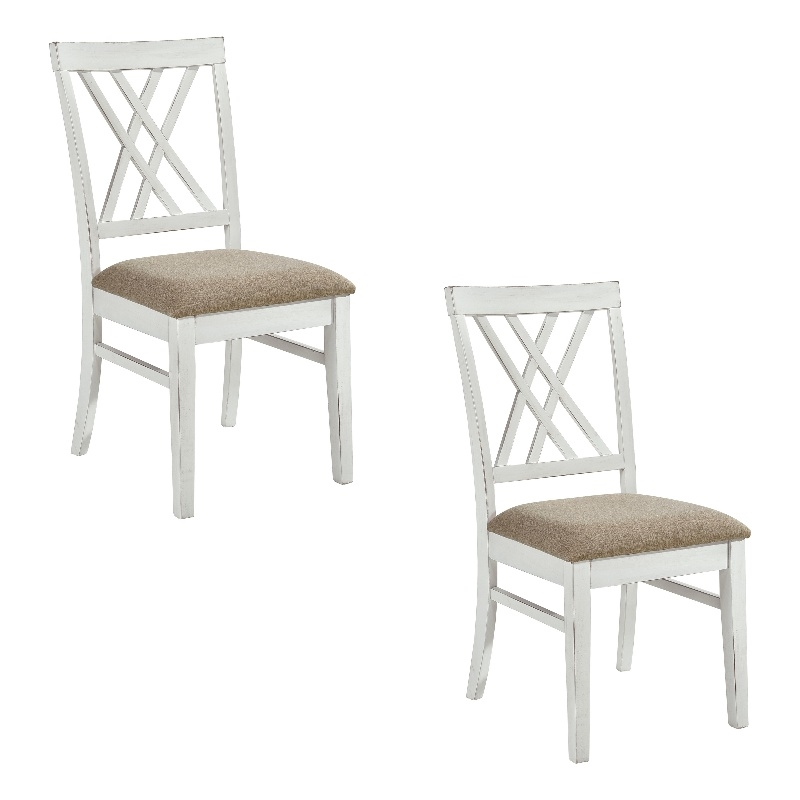 Pemberly Row 19 Inch Side Dining Chairs Set of 2 with X Cross Back in Khaki