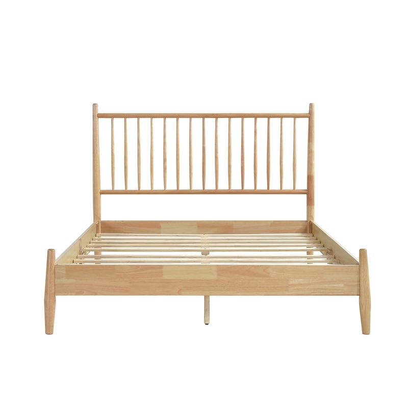 Pemberly Row Queen Size Platform Bed with Vertical Slatted Headboard in Brown