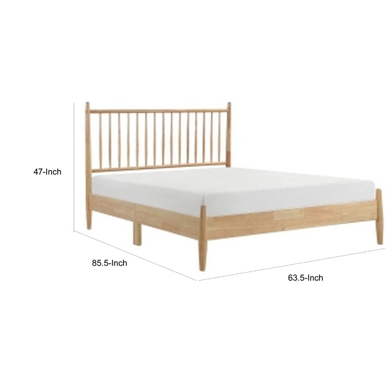 Pemberly Row Queen Size Platform Bed with Vertical Slatted Headboard in Brown
