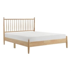 Pemberly Row Queen Size Platform Bed with Vertical Slatted Headboard in Brown