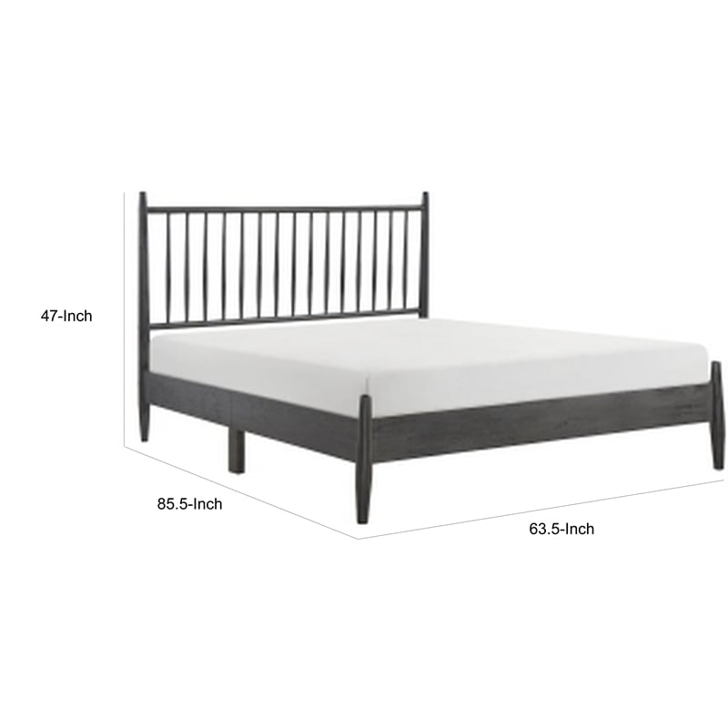 Pemberly Row Queen Size Platform Bed with Vertical Slatted Headboard in Gray