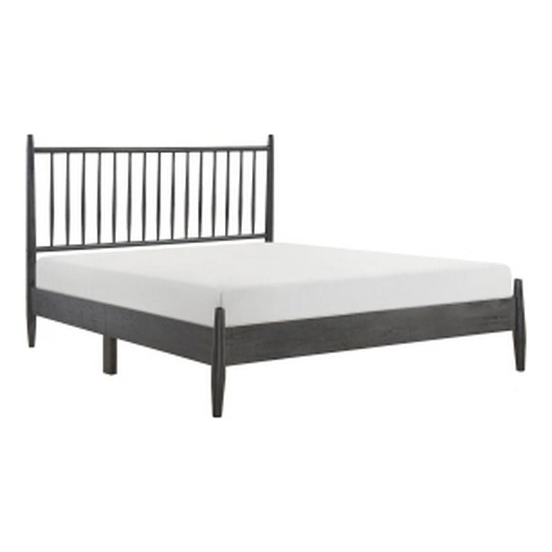 Pemberly Row Queen Size Platform Bed with Vertical Slatted Headboard in Gray