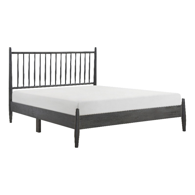 Pemberly Row Full Platform Bed with Vertical Slatted Headboard in Charcoal Gray