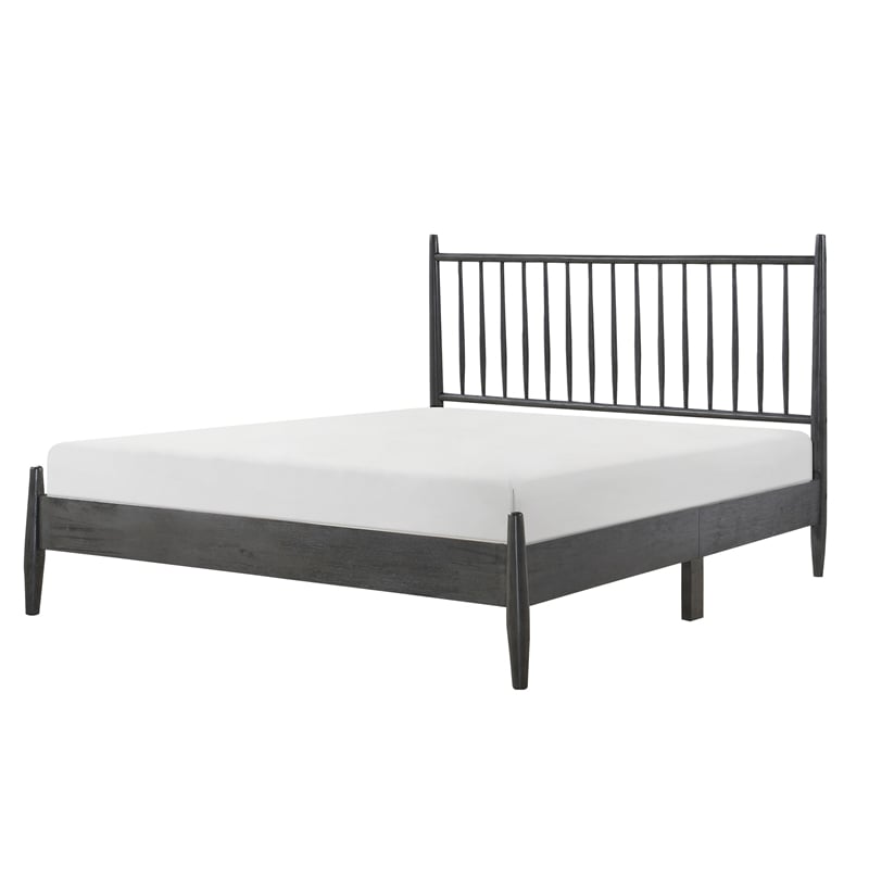 Pemberly Row Full Platform Bed with Vertical Slatted Headboard in Charcoal Gray
