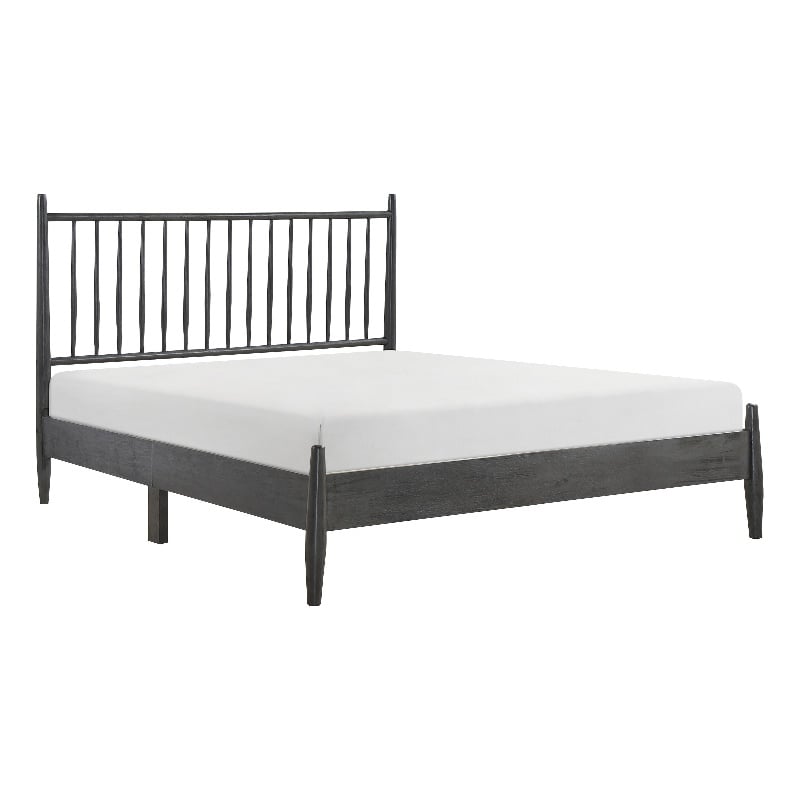 Pemberly Row Full Platform Bed with Vertical Slatted Headboard in Charcoal Gray