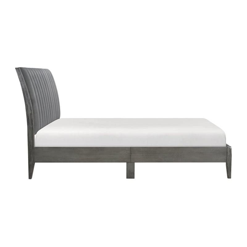 Pemberly Row Platform Bed with Channel Tufted Upholstered Back in Gray Velvet