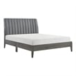 Pemberly Row Platform Bed with Channel Tufted Upholstered Back in Gray Velvet