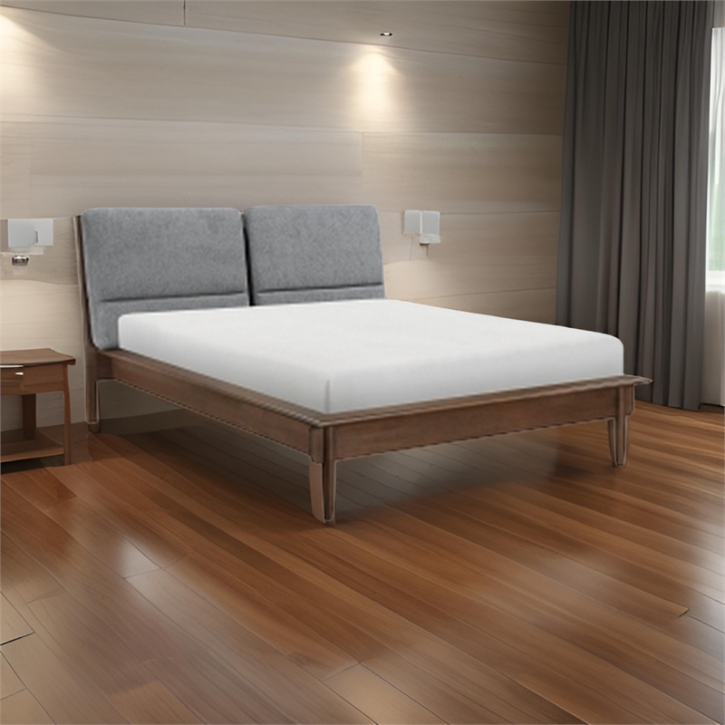 Pemberly Row Queen Size Platform Bed Upholstered Back Panel in Dark Gray