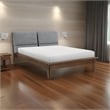 Pemberly Row Queen Size Platform Bed Upholstered Back Panel in Dark Gray