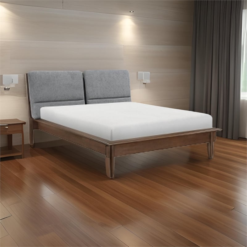 Pemberly Row Queen Size Platform Bed Upholstered Back Panel in Dark Gray