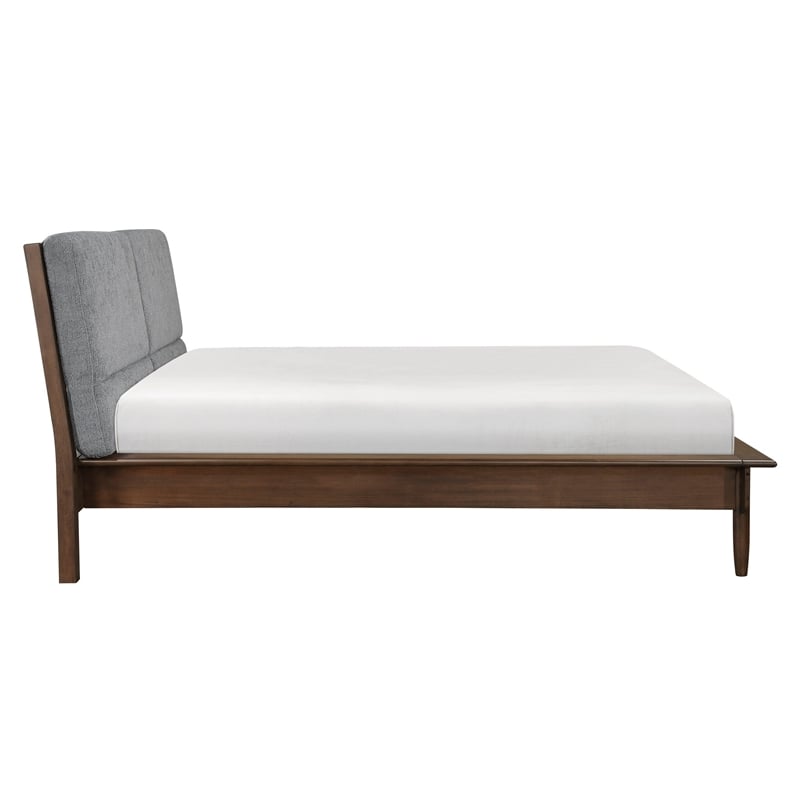 Pemberly Row Queen Size Platform Bed Upholstered Back Panel in Dark Gray