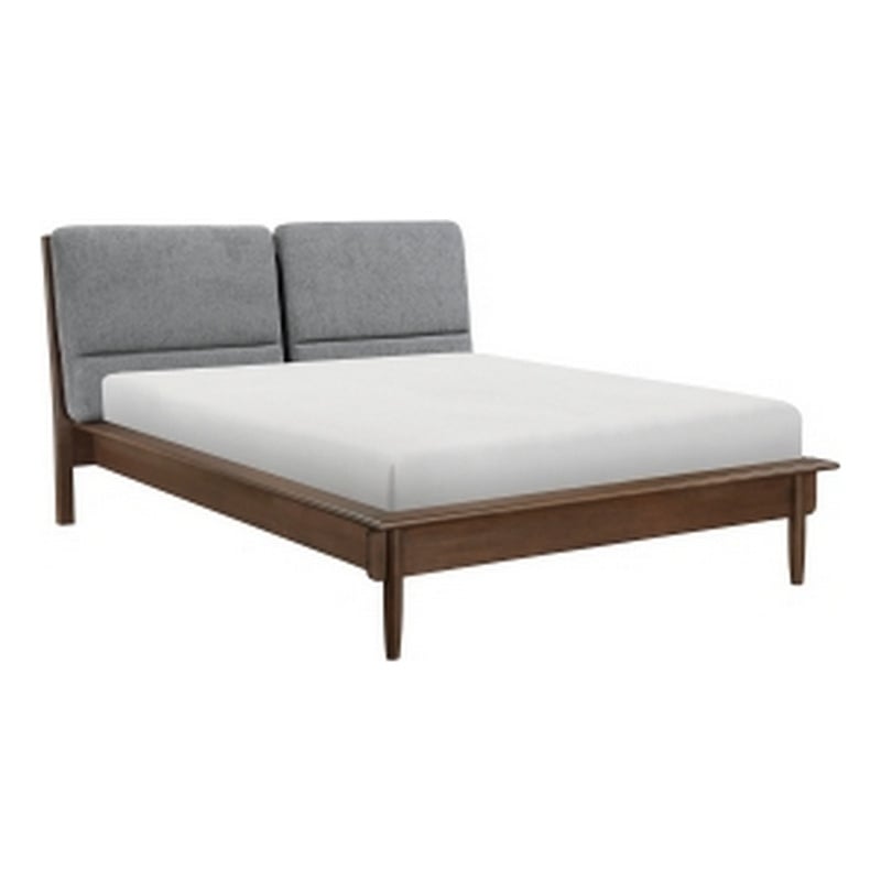 Pemberly Row Queen Size Platform Bed Upholstered Back Panel in Dark Gray