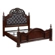 Pemberly Row Queen Bed with Button Tufted Faux Leather Headboard in Cherry