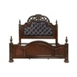 Pemberly Row Queen Bed with Button Tufted Faux Leather Headboard in Cherry