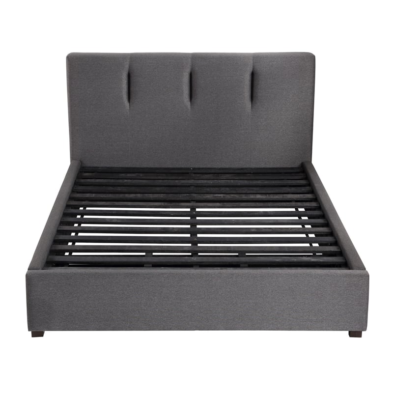 Pemberly Row Queen Platform Bed Tufted in Dark Gray Polyester Upholstery
