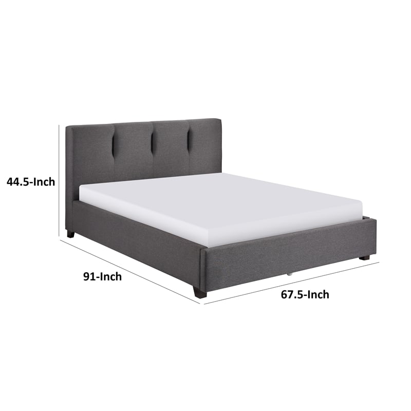 Pemberly Row Queen Platform Bed Tufted in Dark Gray Polyester Upholstery