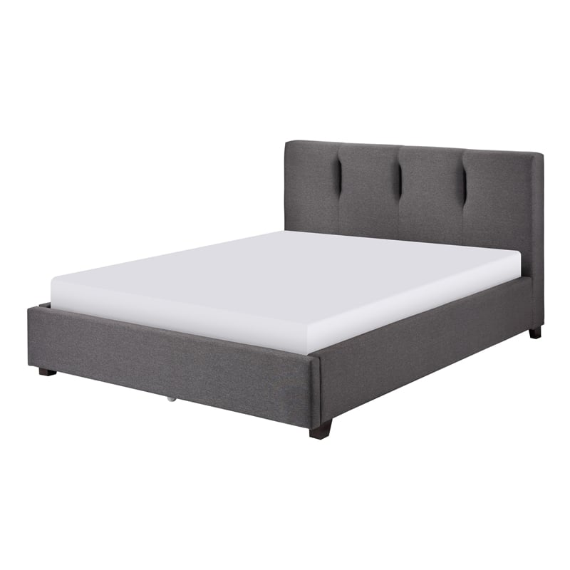 Pemberly Row Queen Platform Bed Tufted in Dark Gray Polyester Upholstery