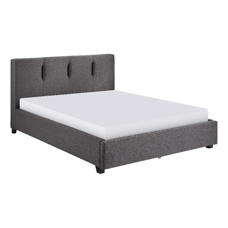 Pemberly Row Queen Platform Bed Tufted in Dark Gray Polyester Upholstery