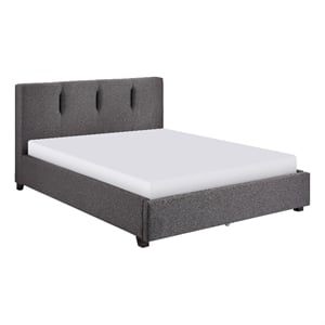 Pemberly Row Queen Platform Bed Tufted in Dark Gray Polyester Upholstery