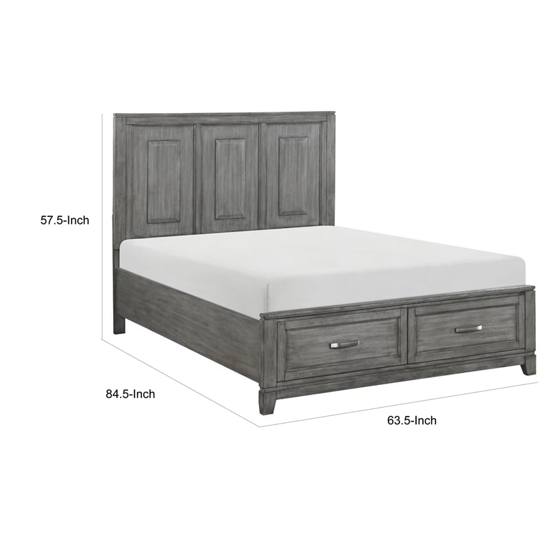 Pemberly Row Queen Size Platform Bed with 2 Storage Drawers in Gray Wood