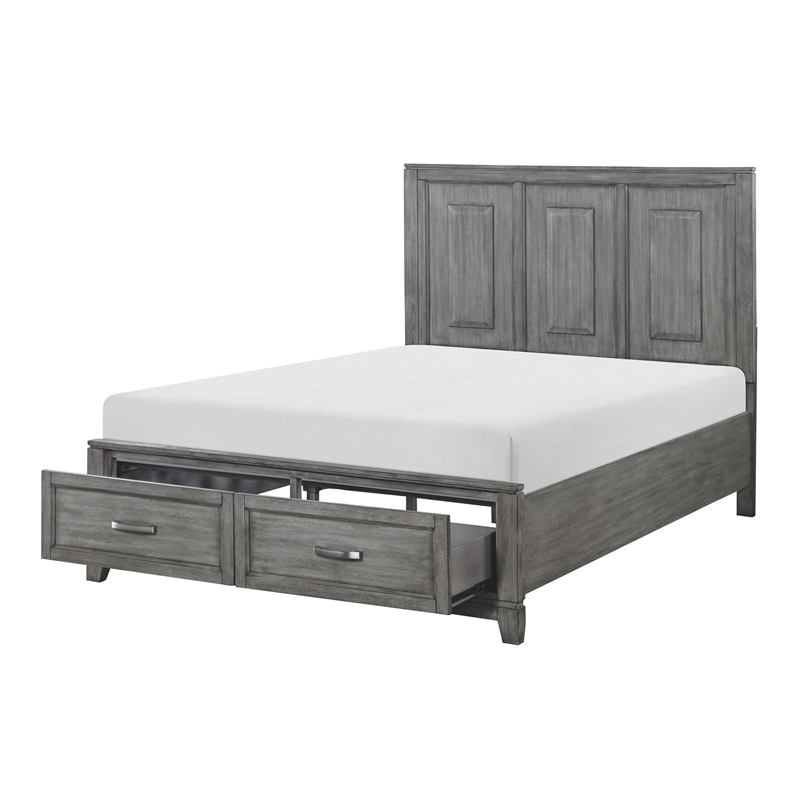 Pemberly Row Queen Size Platform Bed with 2 Storage Drawers in Gray Wood