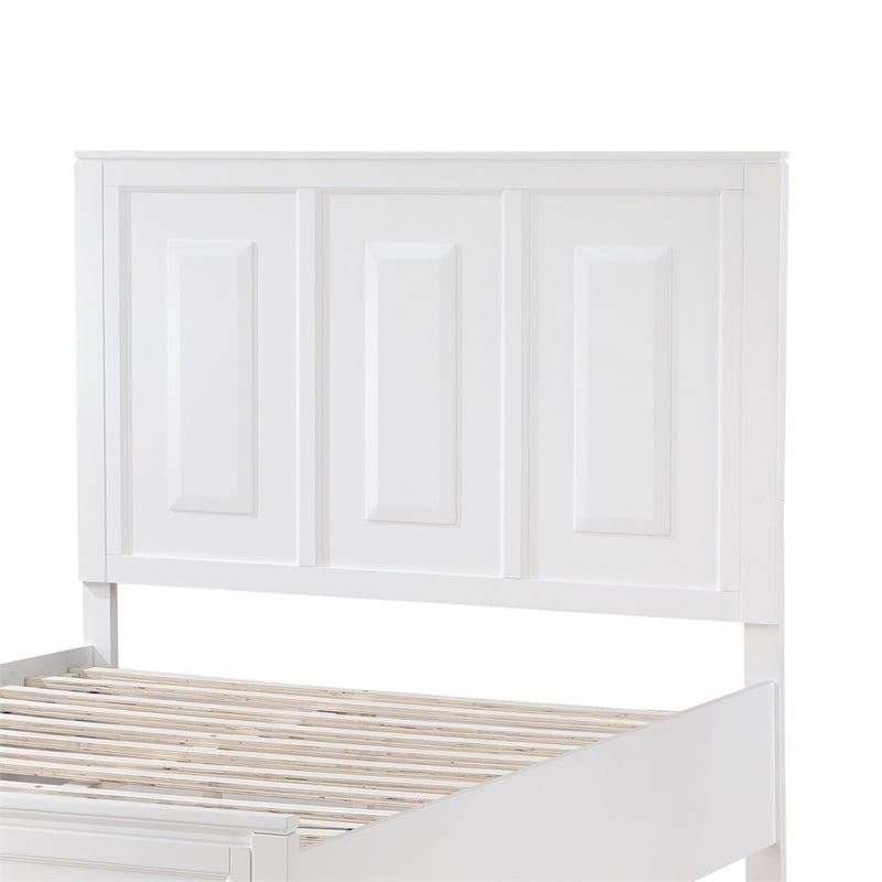 Pemberly Row Queen Size Platform Bed with 2 Storage Drawers in White Wood
