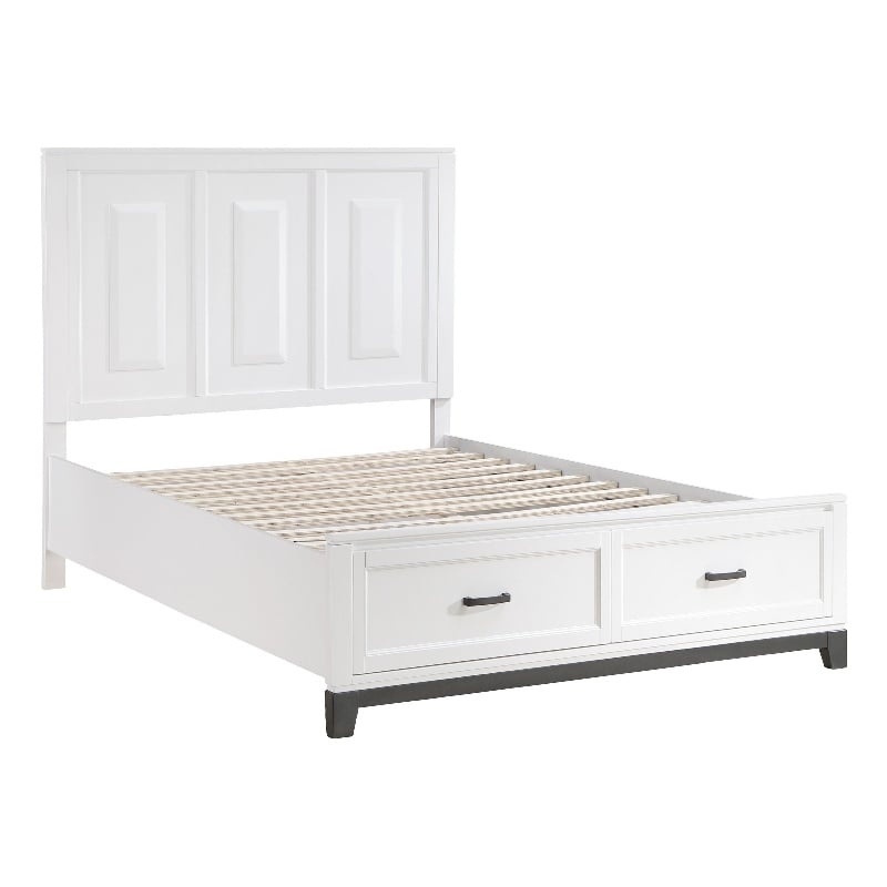 Pemberly Row Queen Size Platform Bed with 2 Storage Drawers in White Wood