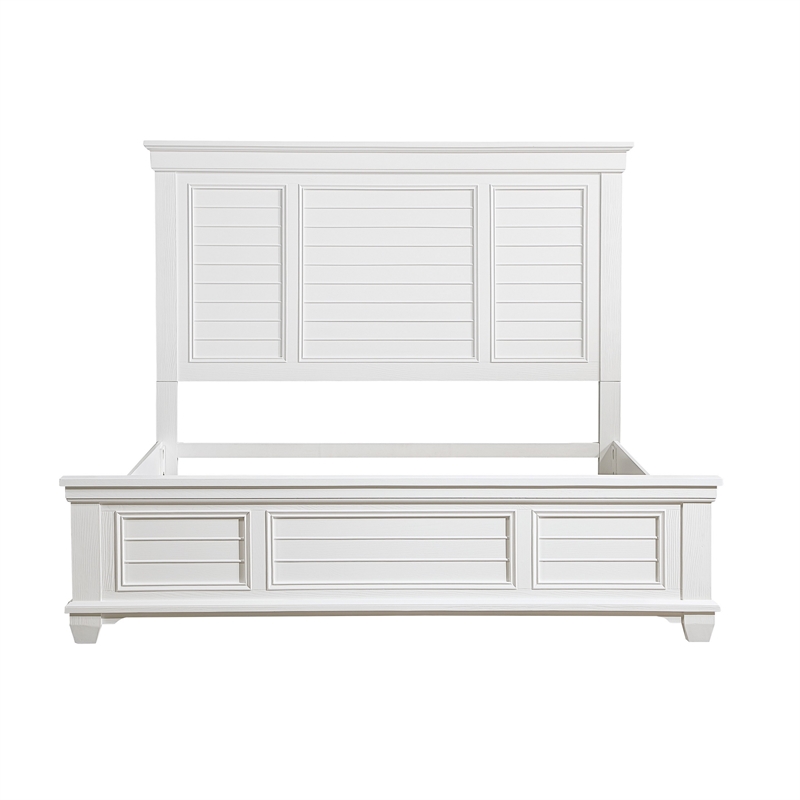 Pemberly Row Queen Size Bed with Farmhouse Style Headboard in White Acacia