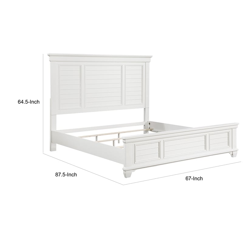 Pemberly Row Queen Size Bed with Farmhouse Style Headboard in White Acacia