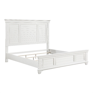Pemberly Row Queen Size Bed with Farmhouse Style Headboard in White Acacia