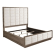 Pemberly Row California King Bed Grid Tufted Ivory Upholstery in Oak Brown